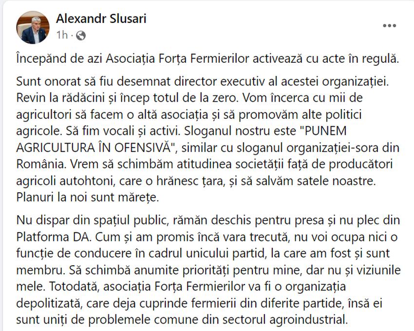 Alexandr Slusari s-a ales cu o nouă funcție. Iată ce spune despre Platforma DA